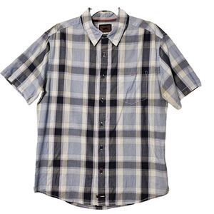 Tony Hawk Short Sleeve Collar‎ Button Shirt Skater 80s 90s Blue Plaid Large